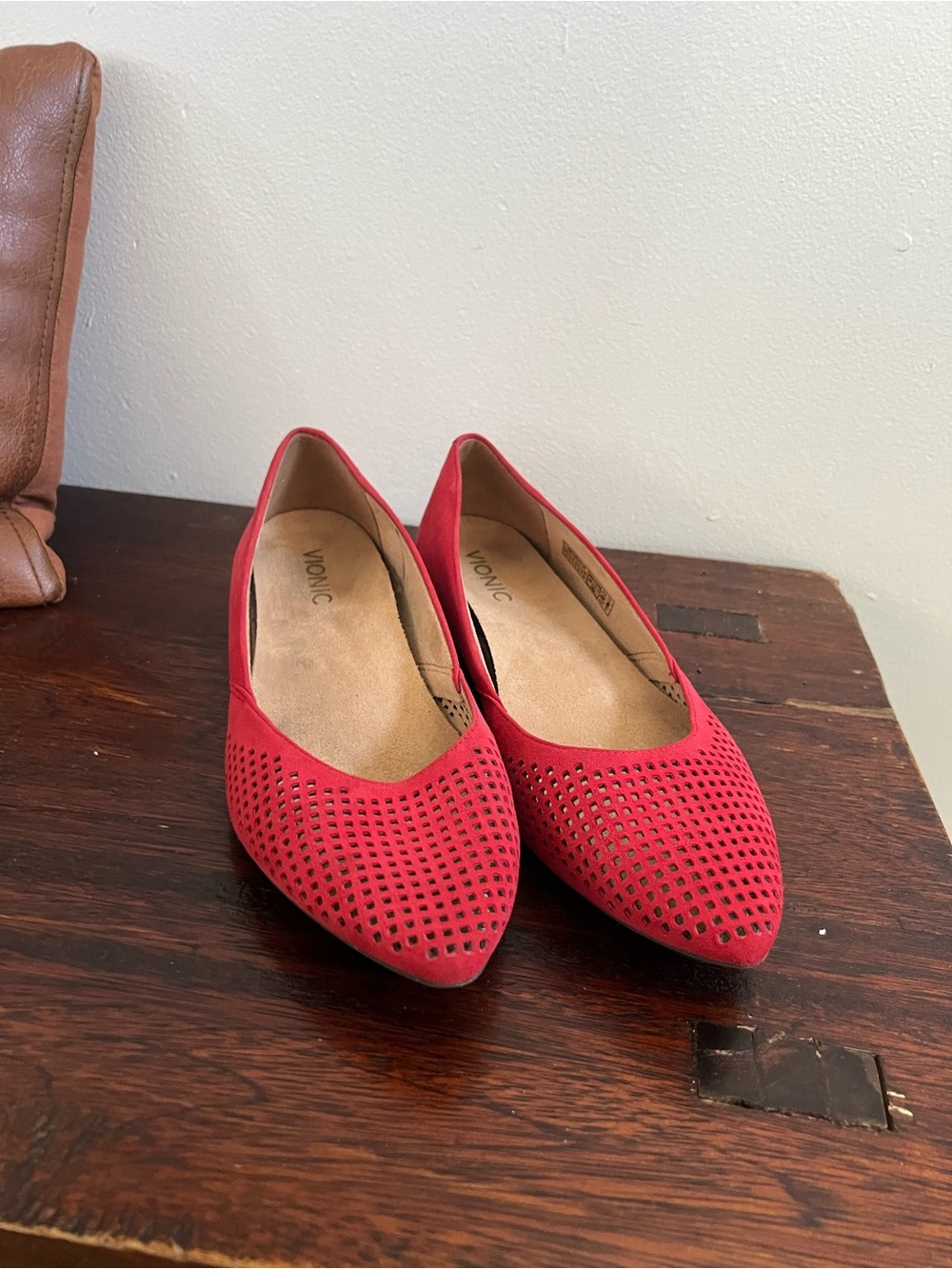 Vionic Red Perforated Pointed-Toe Flats - Women's